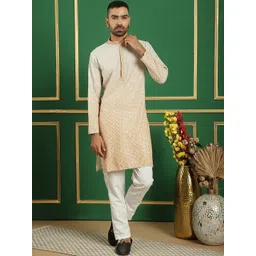 Jompers Floral Embroidered Mandarin Collar Straight Kurta-picture-13