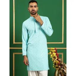 Jompers Floral Embroidered Mandarin Collar Straight Kurta-picture-12