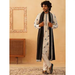 Jompers Floral Embroidered Mandarin Collar Straight Kurta With Pyjamas And Dupatta-picture-15