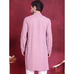 Jompers Floral Embroidered Sequinned Chikankari Pure Cotton Kurta image 5