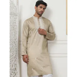 Jompers Floral Embroidered Sequinned Mandarin Collar Cotton Silk Straight Kurta-picture-30