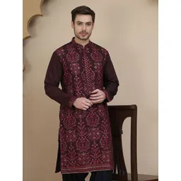 Jompers Floral Embroidered Sequinned Mandarin Collar Straight Kurta-picture-38