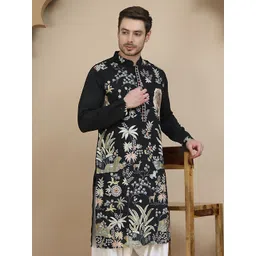 Jompers Floral Embroidered Sequinned Mandarin Collar Straight Kurta-picture-35