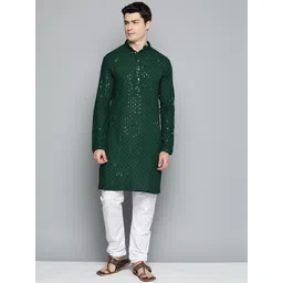 Jompers Floral Embroidered Sequinned Pure Cotton Kurta with Churidar-picture-18