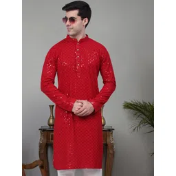 Jompers Floral Embroidered Sequinned Pure Cotton Straight Kurta-picture-29