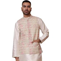 jompers Floral Printed and Embroidered Nehru Jacket for Men-picture-11