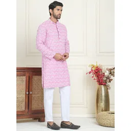 Jompers Geometric Embroidered Chikankari Mandarin Collar Straight Kurta With Pyjamas-picture-22