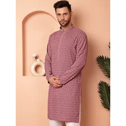 Jompers Geometric Embroidered Mandarin Collar Long Sleeves Thread Work Straight Kurta-picture-30