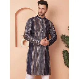 Jompers Geometric Embroidered Mandarin Collar Long Sleeves Thread Work Straight Kurta-picture-16