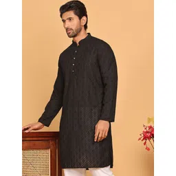 Jompers Geometric Embroidered Mandarin Collar Pure Cotton Straight Kurta image 5