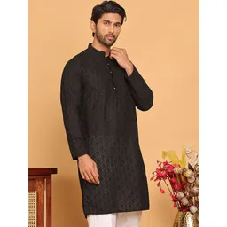 Jompers Geometric Embroidered Mandarin Collar Pure Cotton Straight Kurta image 2