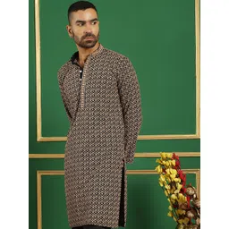 Jompers Geometric Embroidered Mandarin Collar Sequined Pure Cotton Straight Kurta-picture-13