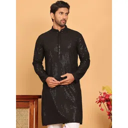 Jompers Geometric Embroidered Mandarin Collar Sequinned Straight Kurta-picture-28