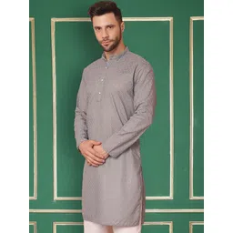 Jompers Geometric Embroidered Mandarin Collar Straight Chikankari Cotton Kurta-picture-27