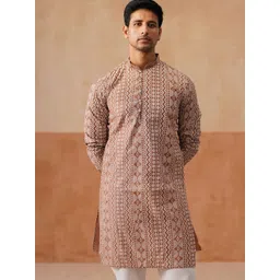 Jompers Geometric Embroidered Mandarin Collar Straight Kurta-picture-24