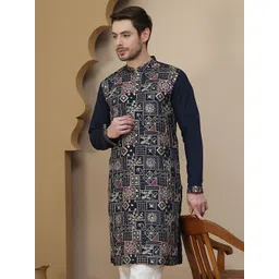 Jompers Geometric Embroidered Sequinned Mandarin Collar Straight Kurta-picture-16