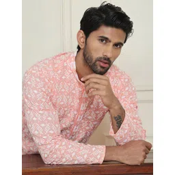 Jompers Geometric Woven Design Mandarin Collar Kurta With Trouser-picture-19