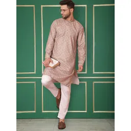Jompers Mandarin Collar Geometric Thread Work Cotton Kurta-picture-16
