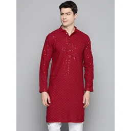 Jompers Mandarin Collar Sequined Chikankari Straight Pure Cotton Kurta-picture-39