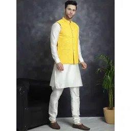 Jompers Mandarin Collar Straight Kurta with Churidar & Nehru Jacket-picture-31