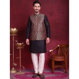 Jompers Mandarin Collar Straight Kurta With Churidar & Nehru Jacket-picture-24