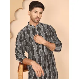 Jompers Men Abstract Embroidered Mandarin Collar Mirror Work Kurta-picture-22