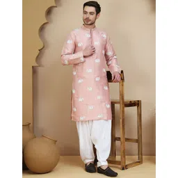 Jompers Men Animal Embroidered Mandarin Collar Chikankari Kurta with Salwar-picture-21