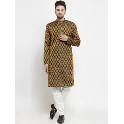 Jompers Men Black & Gold-Coloured Self Design Kurta with Churidar-picture-36