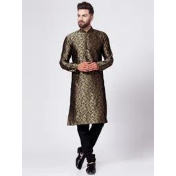 Jompers Men Black & Gold-Toned Ethnic Motifs Kurta with Churidar-picture-26
