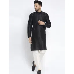 Jompers Men Black & Off-White Solid Kurta with Pyjamas-picture-38