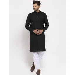 Jompers Men Black & White Solid Kurta with Pyjamas-picture-36
