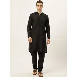 Jompers Men Black Embroidered Pure Cotton Kurta with Pyjamas-picture-31