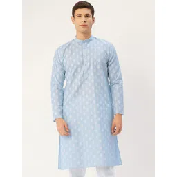Jompers Men Blue & White Ethnic Motifs Printed Kurta-picture-33