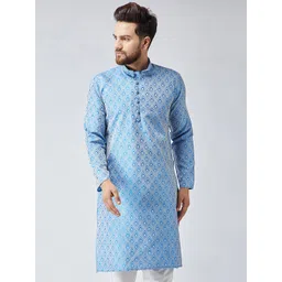 Jompers Men Blue Woven Design Straight Kurta-picture-34