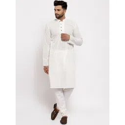 Jompers Men Cream-Coloured Ethnic Motifs Embroidered Chikankari Pure Cotton Kurta with Churidar-picture-41