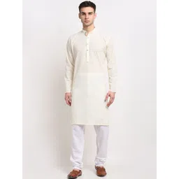Jompers Men Cream-Coloured Self Design Pure Cotton Kurta-picture-11