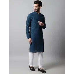 Jompers Men Embroidered Chikankari Pure Cotton Kurta with Pyjamas-picture-27