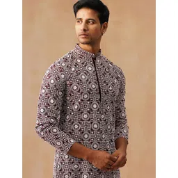 Jompers Men Embroidered Mandarin Collar Chikankari Kurta-picture-17
