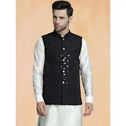 Jompers Men Embroidered Mandarin Collar Nehru Jacket-picture-18