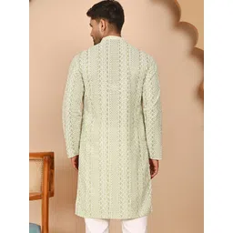 Jompers Men Embroidered Mandarin Collar Pure Cotton Kurta image 3