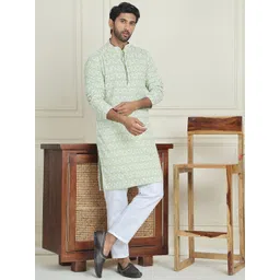 Jompers Men Embroidered Regular Chikankari Kurta with Pyjamas-picture-17
