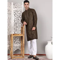 Jompers Men Embroidered Regular Sequinned Kurta with Pyjamas-picture-37