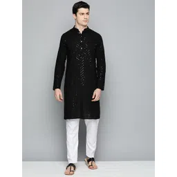 Jompers Men Embroidered Sequinned Pure Cotton Kurta with Pyjamas-picture-19