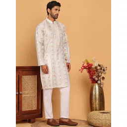 Jompers Men Embroidered Sequinned Straight Kurta with Pyjama Sets-picture-23