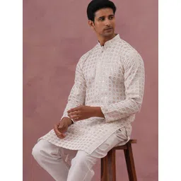 Jompers Men Ethnic Motifs Embroidered Chikankari Kurta-picture-11