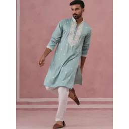 Jompers Men Ethnic Motifs Embroidered Regular Mirror Work Kurta with Trousers-picture-28