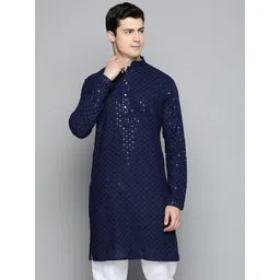 Jompers Men Ethnic Motifs Mirror Work Cotton Kurta-picture-22