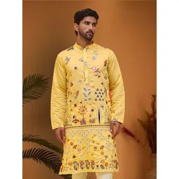 Jompers Men Floral Embroidered Chikankari Floral Silk Kurta-picture-25