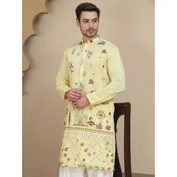 Jompers Men Floral Embroidered Chikankari Kurta-picture-19