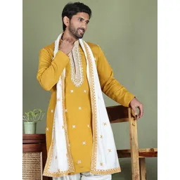 Jompers Men Floral Embroidered Chikankari Mandarin Collar Straight Kurta-picture-29